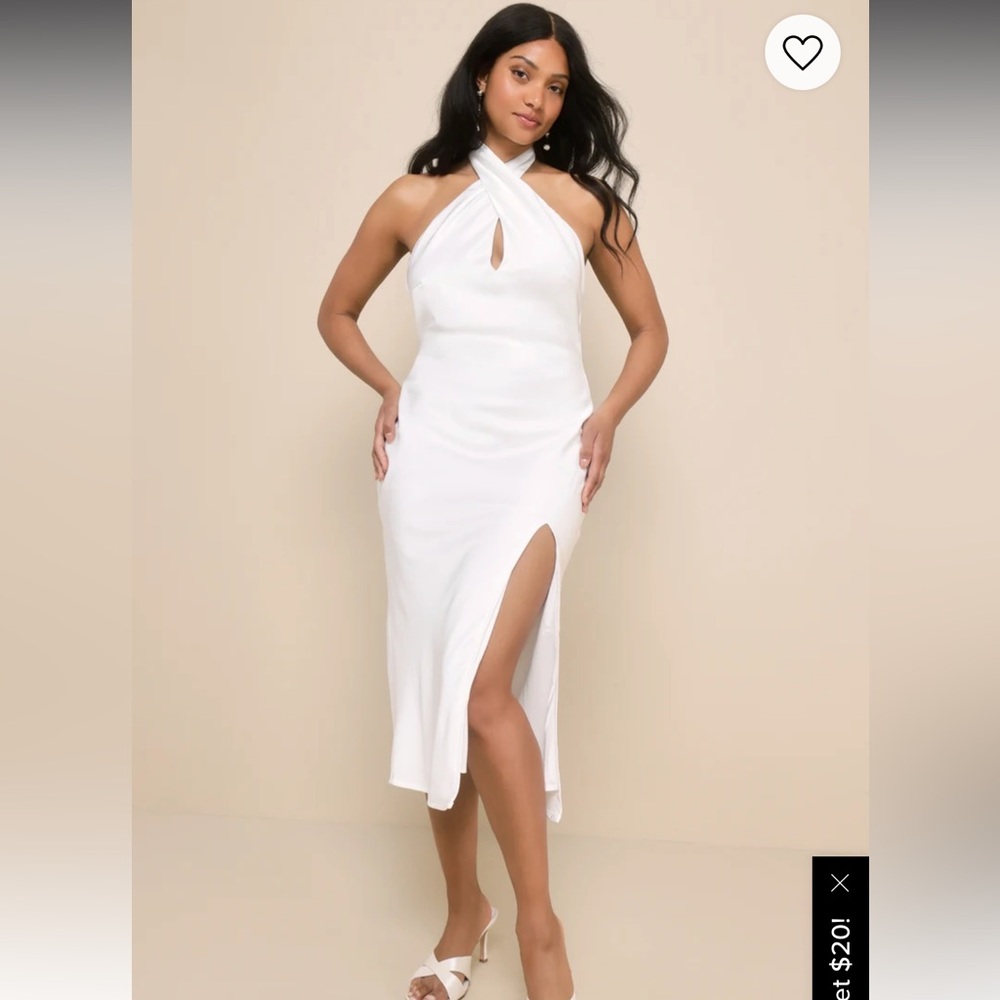 Lulu’s White Satin Midi Dress size small